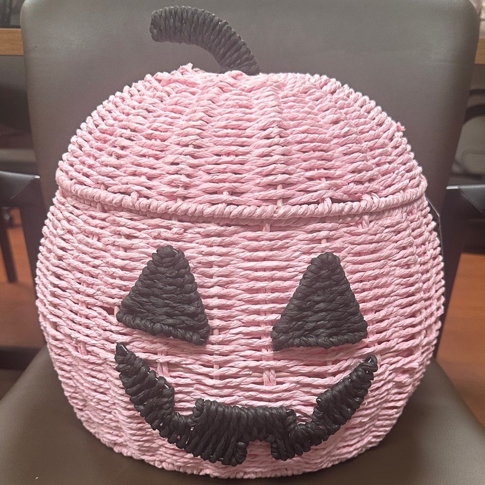 Taylor Mason design pink wicker pumpkin storage basket